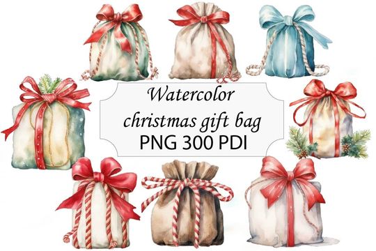 Discover watercolor christmas gift bag