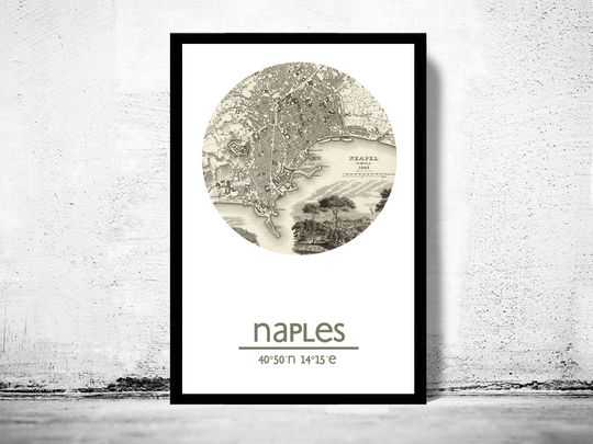 Discover Naples City Map Vintage Poster Art Print