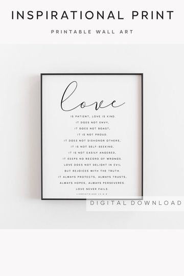 Discover Love is patient love is kind, 1 corinthians 13, Living room art, Bible verse wall art, Family sign, Scripture print, Engagement Wedding
