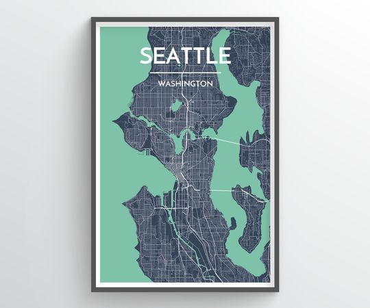 Discover Seattle City Map Print - Modern Home Decor