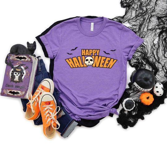 Discover Happy Halloween Skull T-Shirt - Spooky Seasonal Apparel