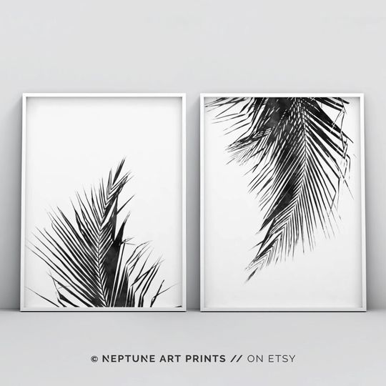 Discover Set of 2 Black and White Palm Leaf Art Prints