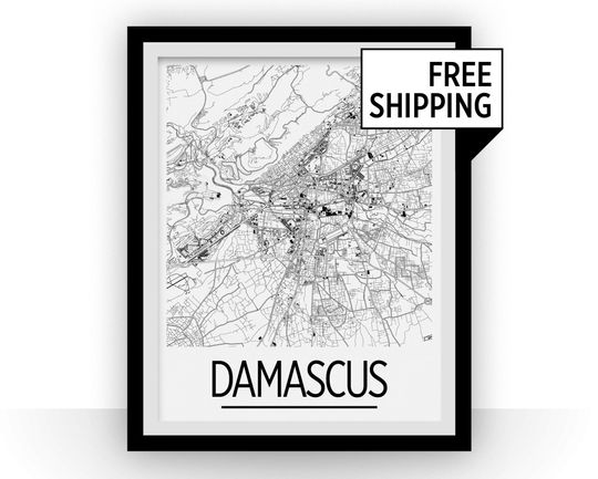 Discover Damascus Map Poster - syria Map Print - Art Deco Series
