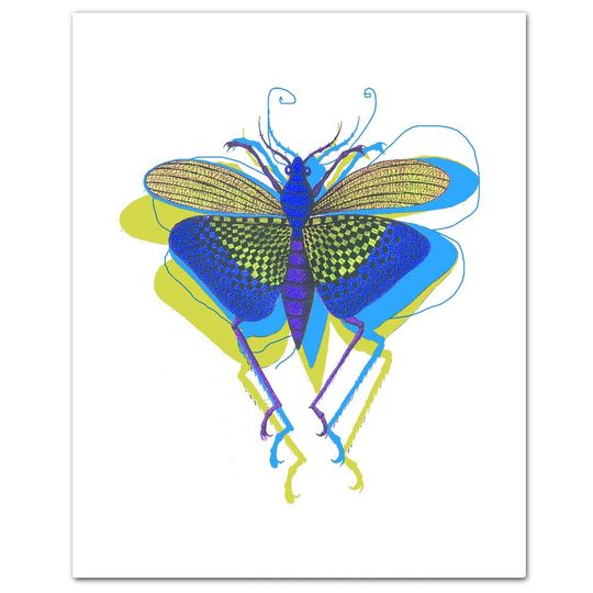 Discover NEON MOTH ! Mixed media Decorative art Animal painting drawing illustration portrait  print POSTER