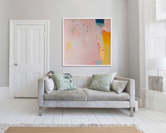 Discover LARGE print of PAINTING, gicle print, abstract print, pink, yellow, "Eminently Pink'