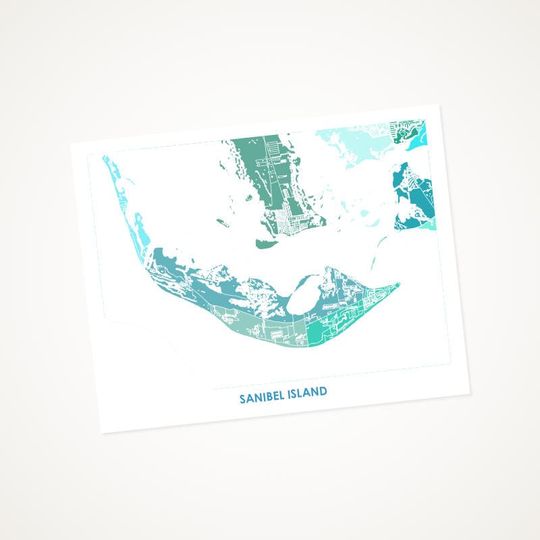 Discover Juanitas Sanibel Island Map Print.  Choose the Colors and Size.  Fun Florida Art. Perfect FL decor for your home or office.