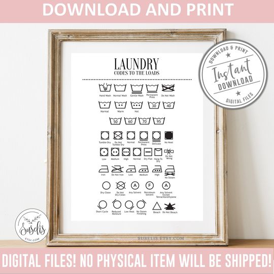 Discover Printable Laundry Guide Wash symbols print, Clothes care sign, Ironing instruction art, Laundry symbols poster, Bathroom decor, DIGITAL FILE