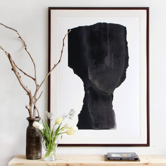 Discover Large Scale Art Print of Original Abstract Minimalist Painting, Black Art Portrait, Big Faceless Man Artwork