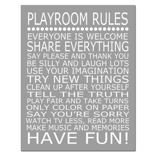 Discover Playroom Rules - 11x14 Quote Print - Modern Nursery Childrens Decor - Kids Wall Art - CHOOSE YOUR COLORS