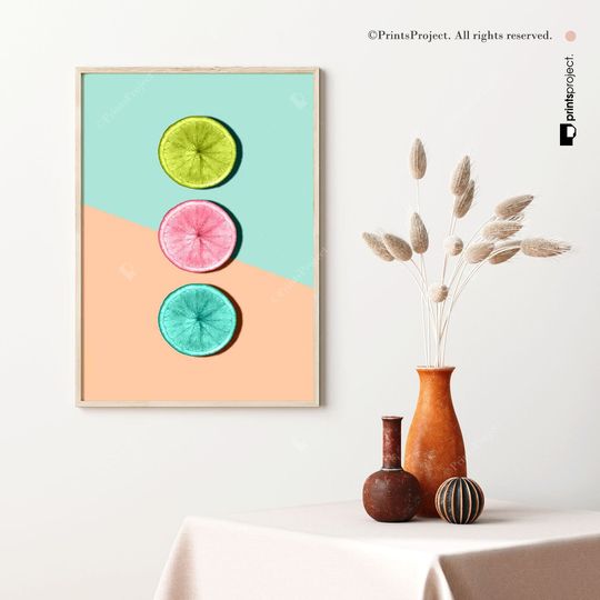 Discover Fruit Print, Modern Kitchen Decor, Half Slice, Digital Download, Tropical Fruit, Printable Poster, Dining Room Wall Art, Orange Fruit