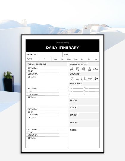 Discover Daily Travel Itinerary Printable
