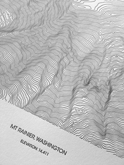 Discover Mount Rainier Letterpress Topographic Map - Washington Wall Decor - Mt Rainer Art - Topo Map Gifts