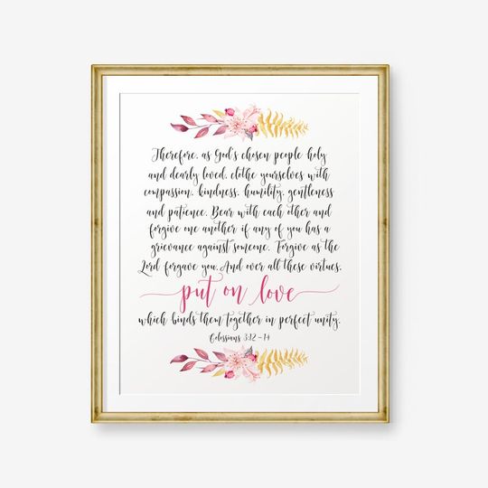 Discover Bible verse Printable, Colossians 3:12-14, Wedding quote, Bible Verse art print, Christian wall art, Scripture Printable