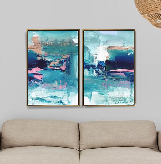 Discover Abstract Art Print Set in Aqua Blue