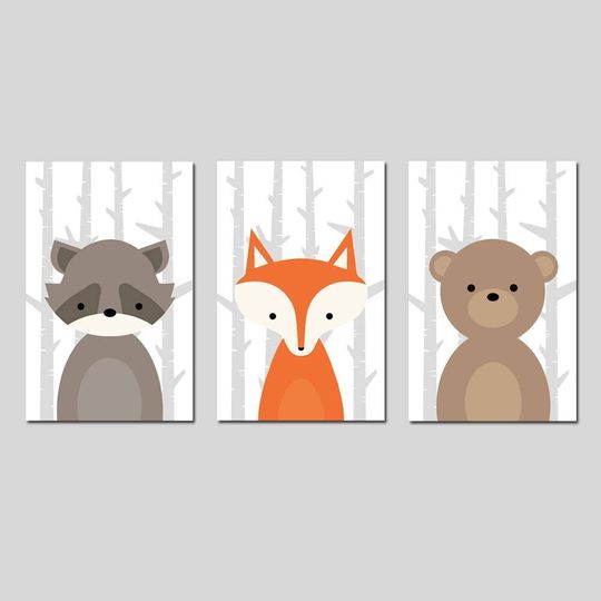 Discover Woodland Nursery Art Set of 3 Prints