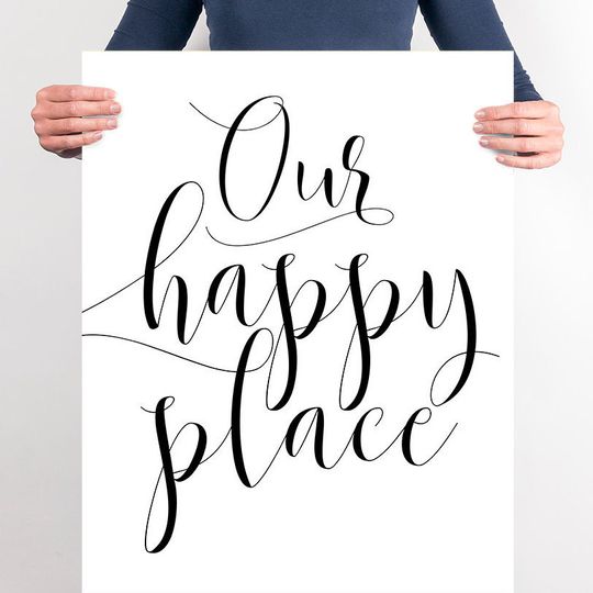 Discover Our Happy Place Printable Kitchen Wall Art Digital Download Love Quote Black and White Large Poster Kitchen Decor Printable Quote