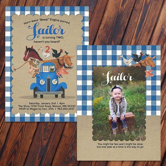 Discover Customized Little Blue Truck Birthday Invite - Option to add Photo