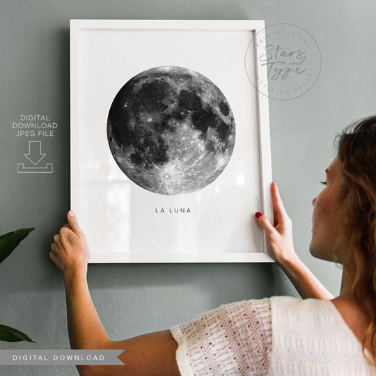 Discover Full Moon, La Luna, La Lune, PRINTABLE Wall Art, Planets Space, Black Background, Home Decor, Instant Digital DOWNLOAD Print Jpegs