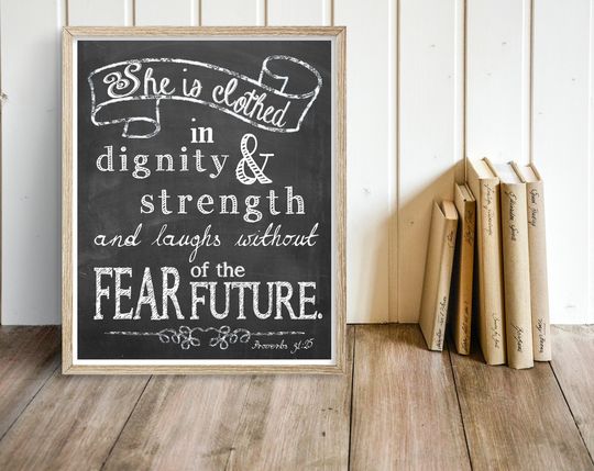 Discover PRINTABLE, Bible Verse, She is Clothed in strength and dignity, Proverbs 31:25, INSTANT DOWNLOAD