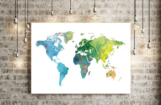 Discover Large Watercolor World Map Wall Art