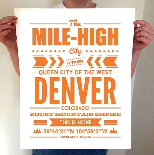 Discover Denver City Typography Art Print for Home
