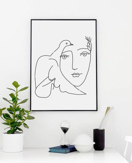 Discover Picasso Girl and Dove, Dove of Peace Sketch, Peace Prints, Wall Decor, Home Decor, Girl, Dove Picasso, Pablo Picasso, Posters Size