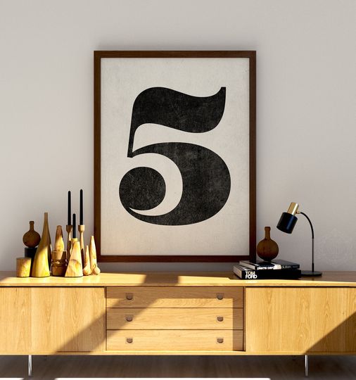 Discover Number 5 Art Print - Minimalist Black and White Design