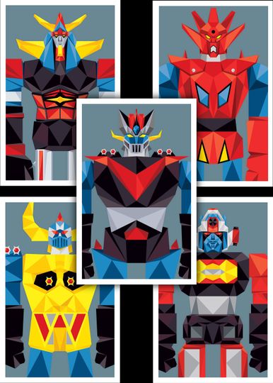 Discover Shogun Warriors 11x17 print set 1 (Great Mazinger, Gaiking, Raideen, Dragun, Daimos)
