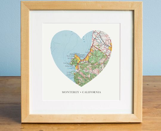 Discover Monterey Heart Map Art Print - Romantic Gift