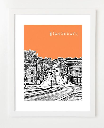 Discover Blacksburg, Virginia Poster - City Skyline Art Print - Blacksburg, VA - Original Graduation Gift - VERSION 1