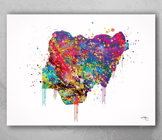 Discover Nigeria Watercolor Map illustrations Art Print Wall Wedding Gift Poster Giclee Home Decor Wall Hanging No 177