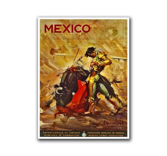 Discover Mexico Travel Poster Wall Art Bullfighter Print Sports Mexican Decor (H130)