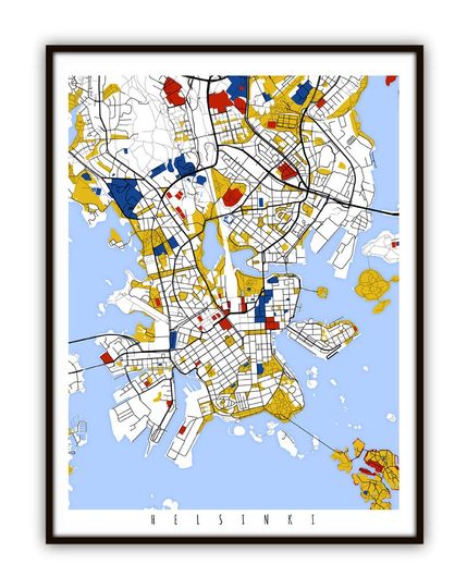 Discover Helsinki Map Art / Helsinki, Finland Wall Art / Print / Poster / Modern Home and Office Decor