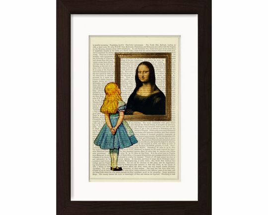 Discover Alice Meets Mona Lisa Print - Unique Vintage Page Artwork