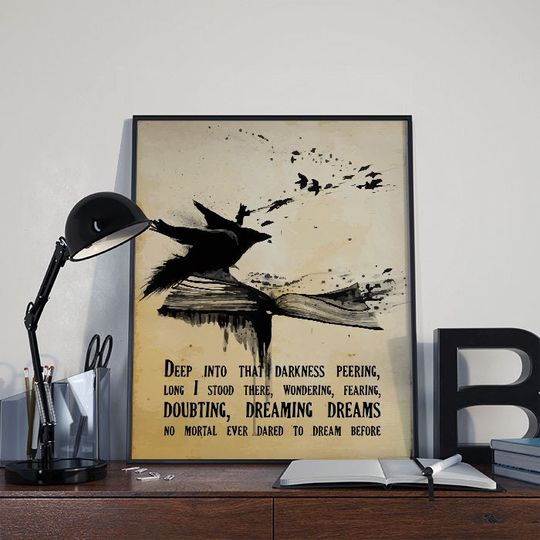 Discover Gothic Art Print - The Raven - Edgar Allan Poe Quote PRINTABLE 8x10 inches - Wall Decor, Inspirational Print, Home Decor, Gothic Gift