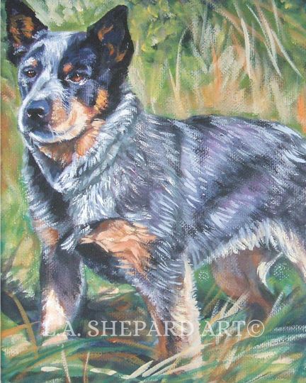 Discover Australian CATTLE DOG art canvas PRINT of Blue Heeler painting by LAShepard 8x10