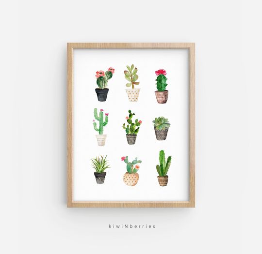 Discover Colorful Cactus Art Print - Succulent Wall Decor