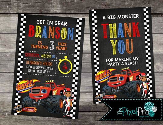 Discover Blaze Monster Truck Birthday Party Invitation