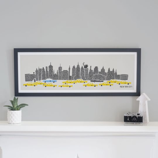 Discover New York Print, Panoramic Wall Art, New York Gifts, Mid Century Modern, Apartment Decor, Oversized Art, Housewarming Gift, Bedroom Decor
