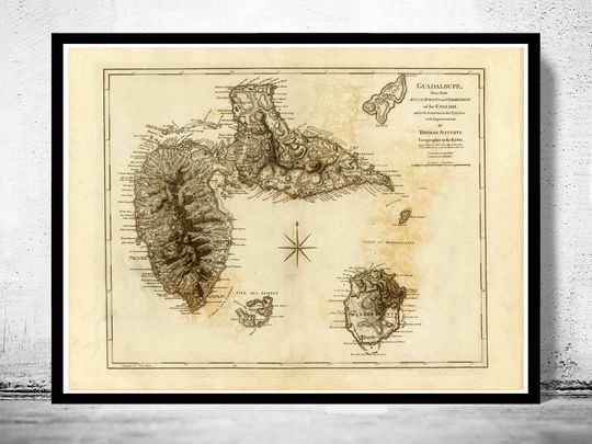 Discover Vintage Map of Guadeloupe 1775 Print