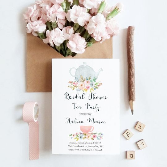 Discover Tea Party Invitation Printable, Editable PDF, Custom Bridal Shower Invite, Instant Download, Watercolor Floral, Birthday Party, 5x7, A7