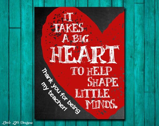 Discover Gift for Teacher. Teacher Appreciation Teacher Gift. Thank you Teacher. It takes a BIG heart to shape little minds. School Gift. First Day