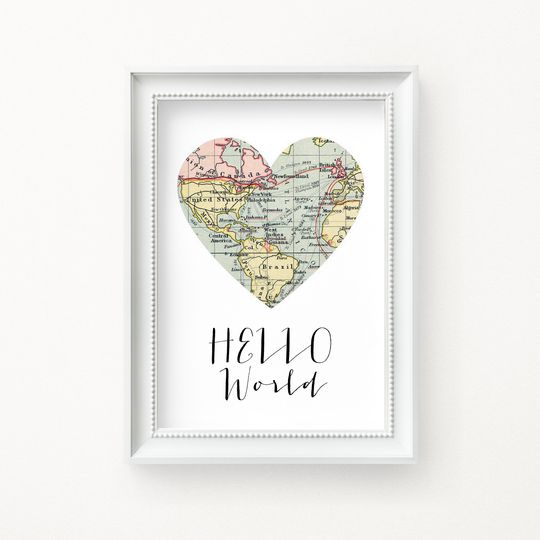 Discover Hello World Travel Theme Nursery Map Print