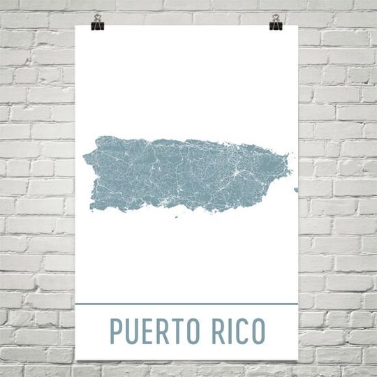 Discover Puerto Rico Art and Map Print - Decorative Wall Poster