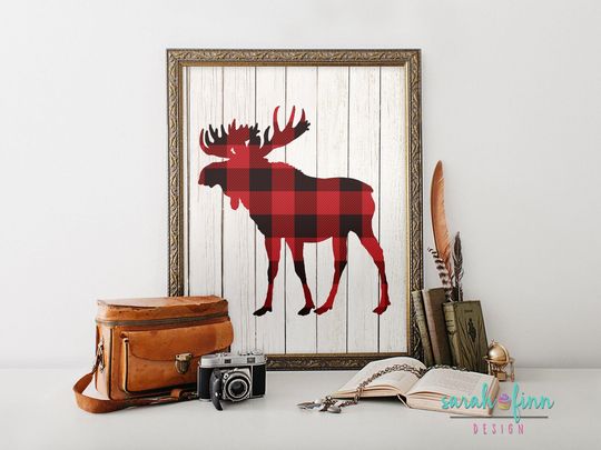 Discover Plaid Moose Christmas Printable Art Lumberjack Birthday Party Decor First Birthday Decorations Maine Buffalo Red Plaid Woodland Digital Art
