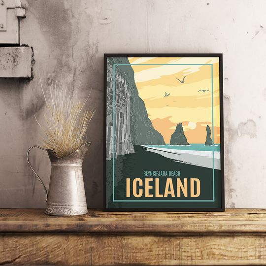 Discover Iceland Reynisfjara Beach - Vintage Travel Poster