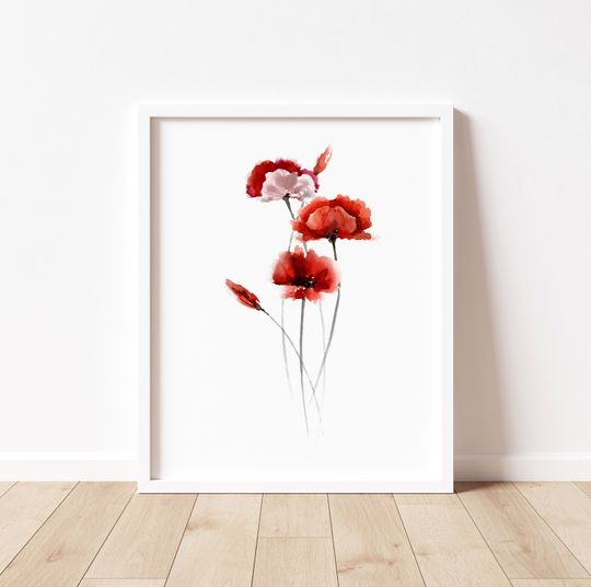 Discover Poppy Wall Art, Modern Art Print, Poppy Wall Decor, Minimalist Flower Print, Red Botanical Living Room Decor Abstract Artwork Poppies Poster