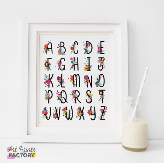Discover Alphabet Flowers Girls Print - Nursery Decor