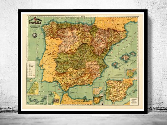 Discover Vintage Map of Spain 1900 - Wall Art