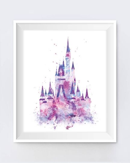Discover Cinde Castle Art Watercolor Print, Princess Castle, Castle Wall Art Gift Baby World Nursery Decor Digital Download